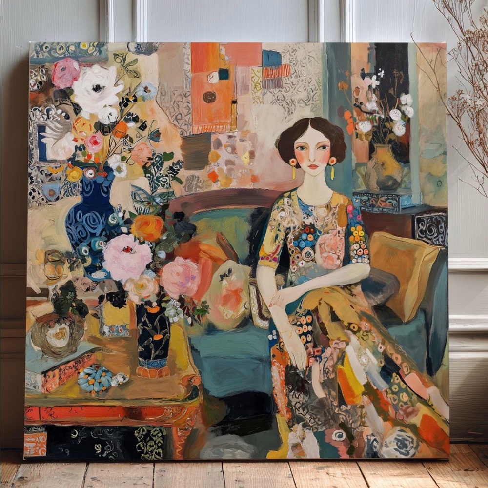 Midcentury Modern Floral Art and Woman